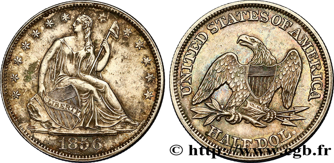 ÉTATS-UNIS D AMÉRIQUE 1/2 Dollar type Liberté assise 1856 Philadelphie SUP 
