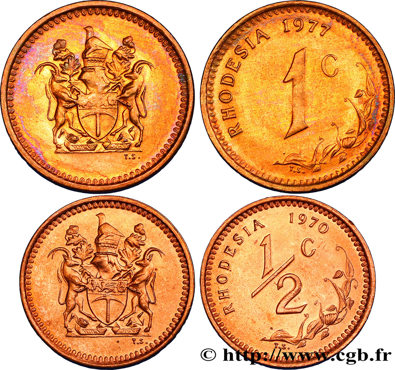 RHODESIA Lot 1/2 Cent et 1 Cent 1970-1977  MS 