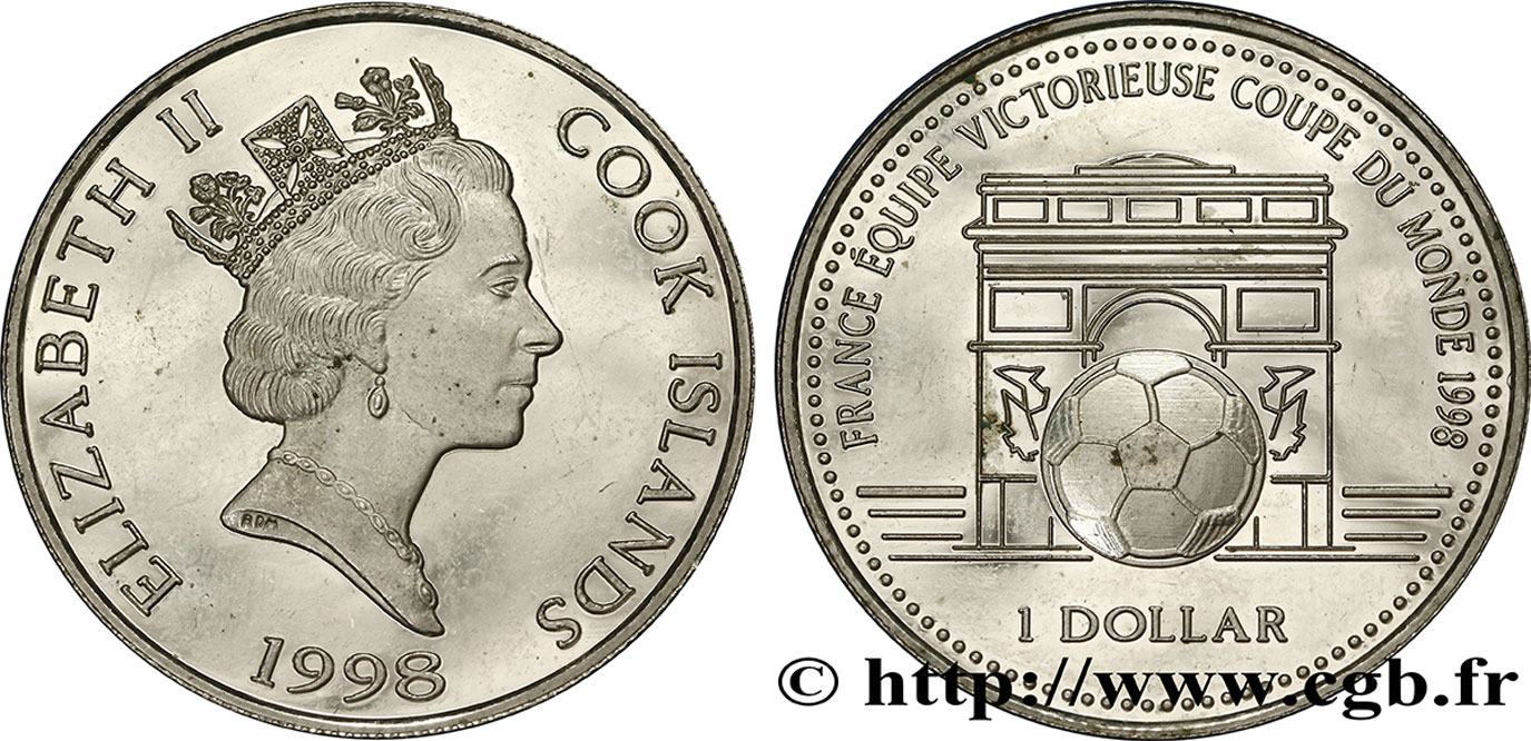 ÎLES COOK  1 Dollar victoire de la France à coupe du monde de football : Elisabeth II / arc de triomphe 1998  SPL 