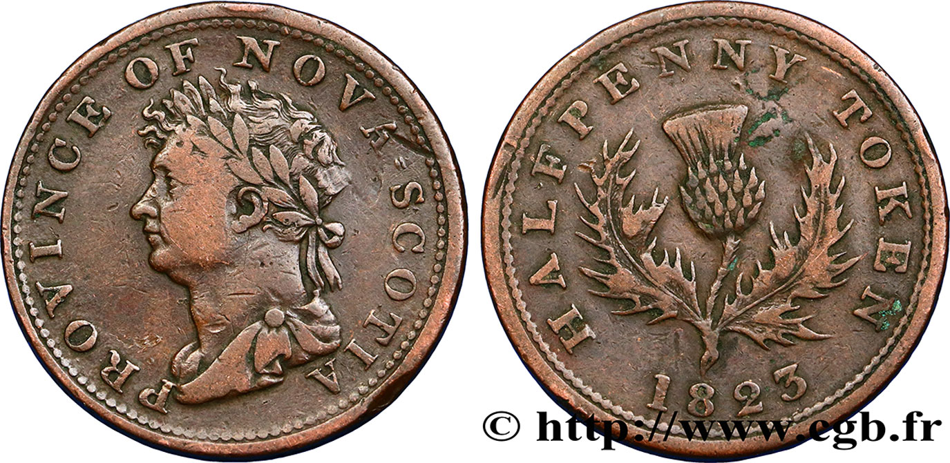 CANADA 1/2 Penny Token Nouvelle-Écosse Georges IV 1823  XF 