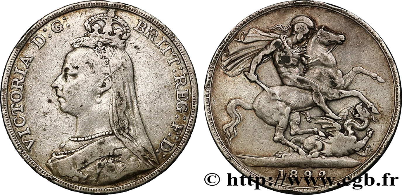 ROYAUME-UNI 1 Crown Victoria buste du jubilé 1892  TB 