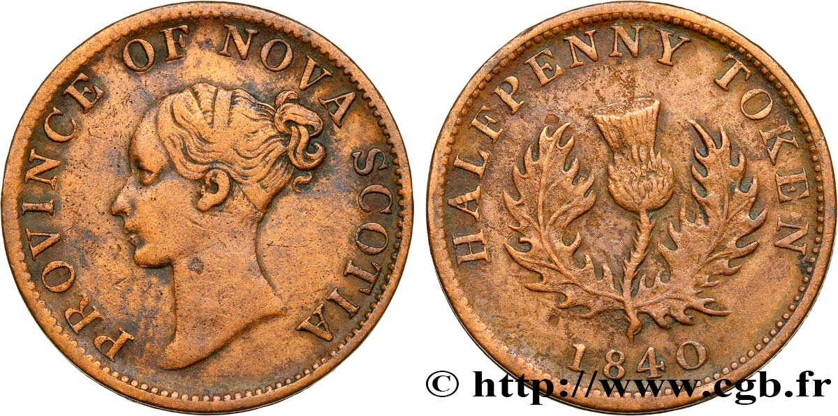 CANADA - NOVA SCOTIA 1/2 Penny Token Nova Scotia Victoria / chardon 1840  VF 
