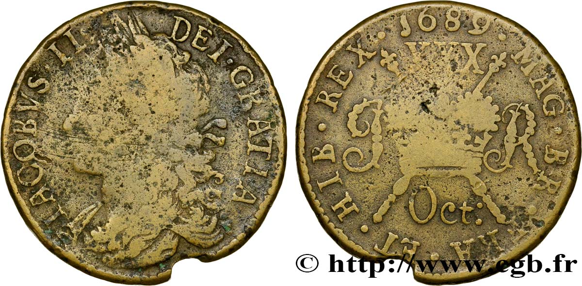 IRLANDE 1/2 Crown Jacques II 1689  B+ 