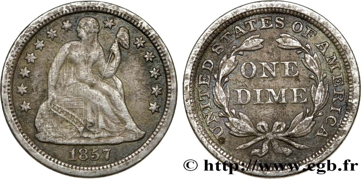 ÉTATS-UNIS D AMÉRIQUE 1 Dime (10 Cents) Liberté assise 1857 Philadelphie TB+ 