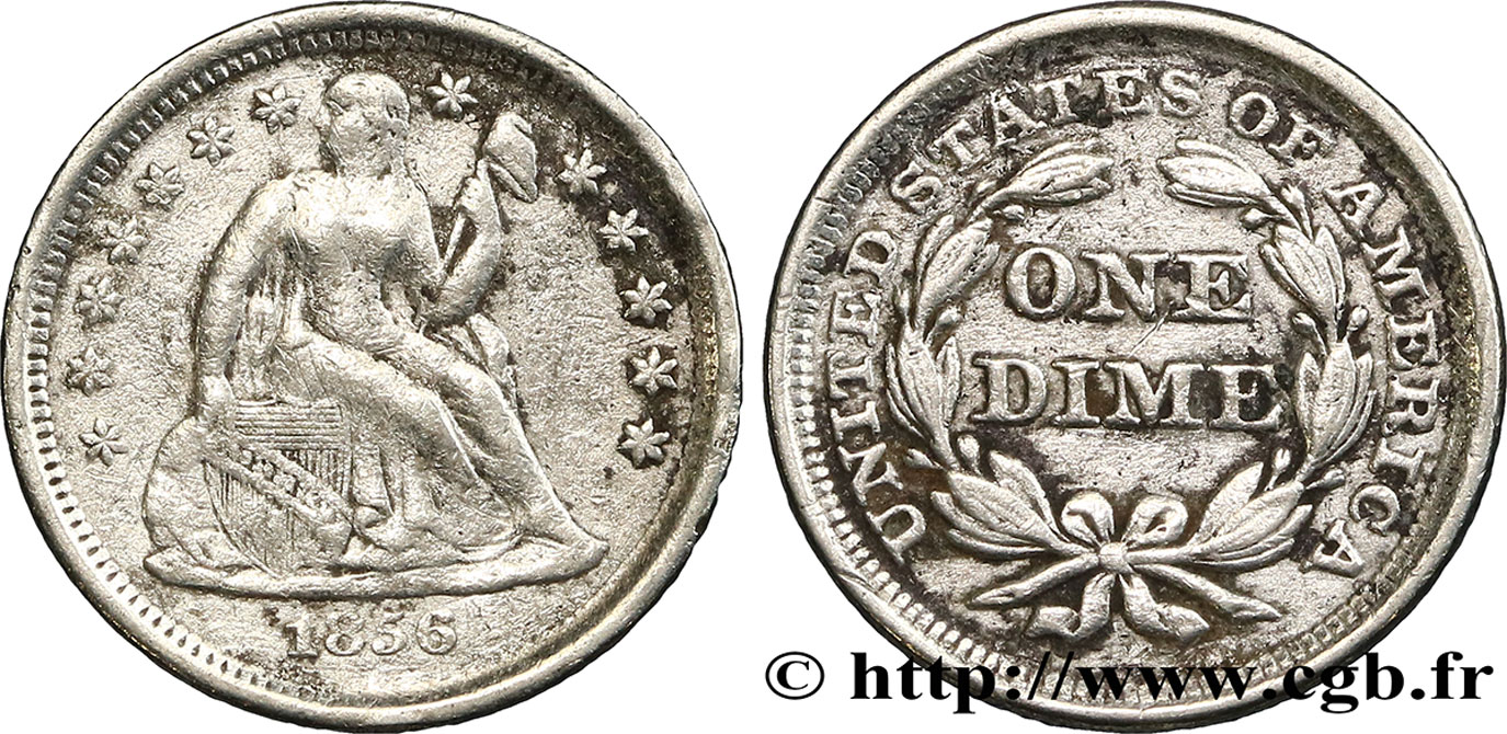 STATI UNITI D AMERICA 1 Dime (10 Cents) Liberté assise 1856 Philadelphie q.MB 