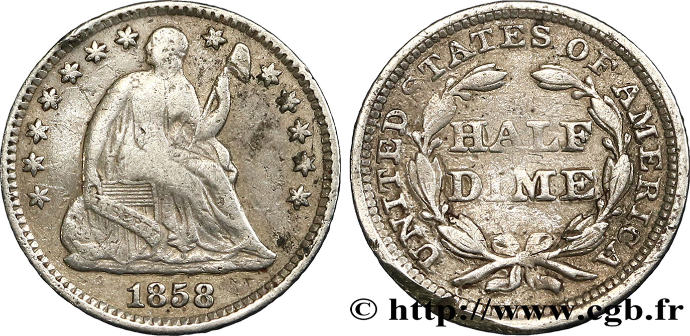 ESTADOS UNIDOS DE AMÉRICA 1/2 Dime (5 Cents) Liberté assise 1858 Philadelphie BC 