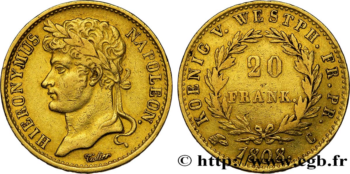 GERMANY - KINGDOM OF WESTPHALIA - JÉRÔME NAPOLÉON 20 Franken 1808 Cassel fSS 