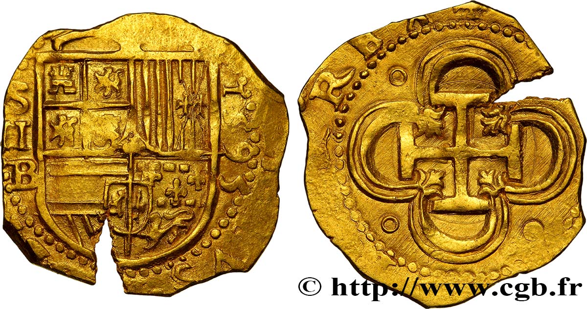 SPAIN - KINGDOM OF SPAIN - PHILIP II 2 Escudos 1595 Séville XF 