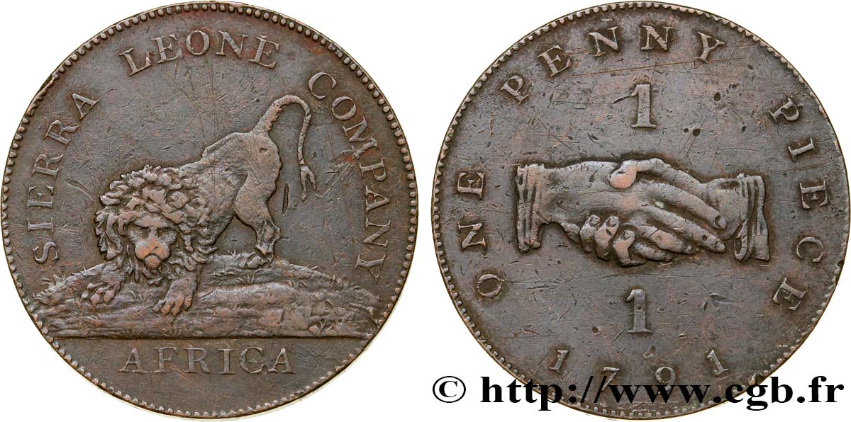 SIERRA LEONE 1 Penny Sierra Leone Company 1791 TTB