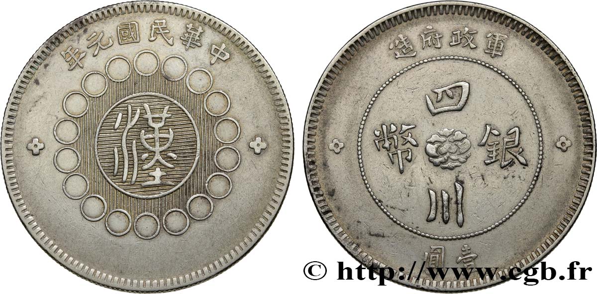 CHINE 1 Dollar province du Sichuan 1912  TTB+ 