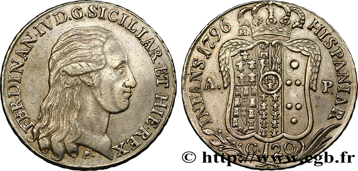 ITALIE - ROYAUME DES DEUX-SICILES 120 Grana Ferdinand IV 1796  TTB+ 