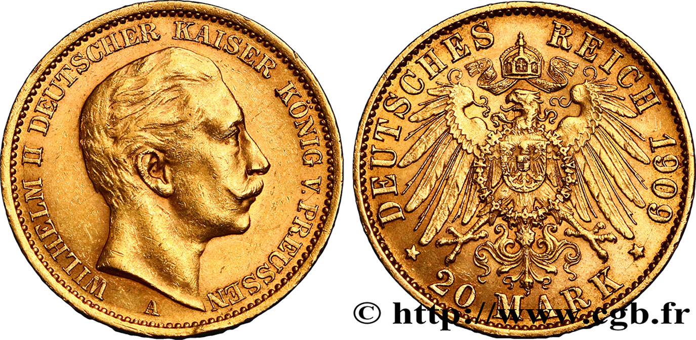 ALEMANIA - PRUSIA 20 Mark Guillaume II 1909 Berlin MBC+/EBC 