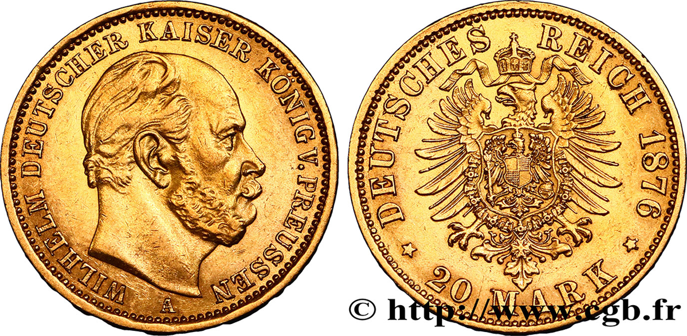 ALLEMAGNE - PRUSSE 20 Mark Guillaume Ier, 2e type 1876 Berlin TTB+