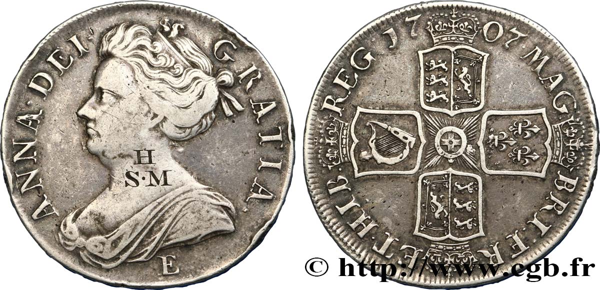 ROYAUME-UNI 1 Crown Anne “Sexto” 1707 Edimbourg TB+/TTB 