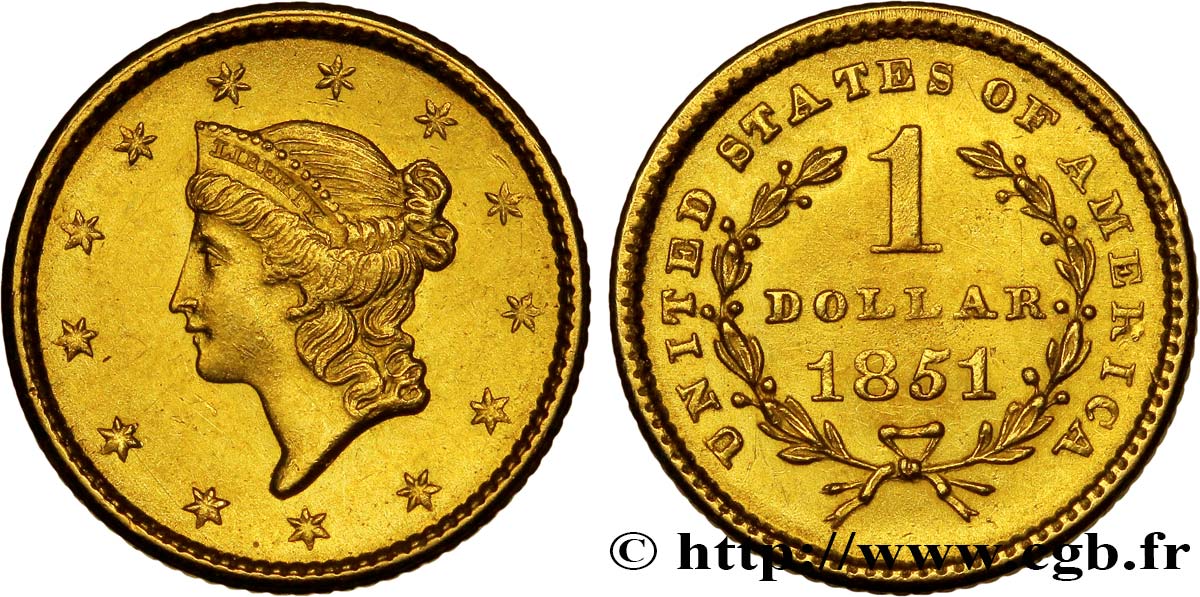 UNITED STATES OF AMERICA 1 Dollar Or  Liberty head  1er type 1851 Philadelphie MS 