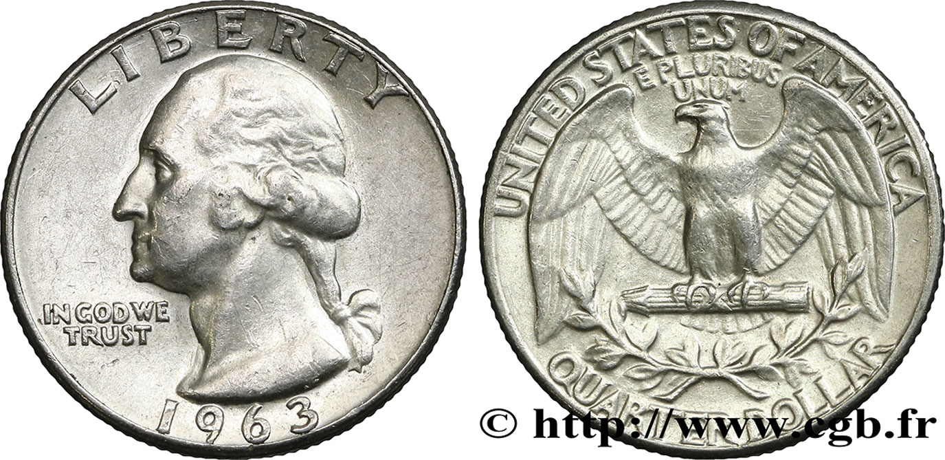 ÉTATS-UNIS D AMÉRIQUE 1/4 Dollar Georges Washington 1963 Philadelphie TTB 