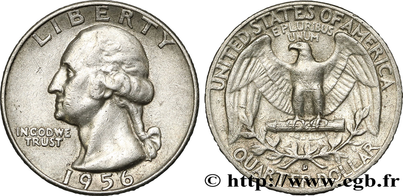 ÉTATS-UNIS D AMÉRIQUE 1/4 Dollar Georges Washington 1956 Denver - D TTB 