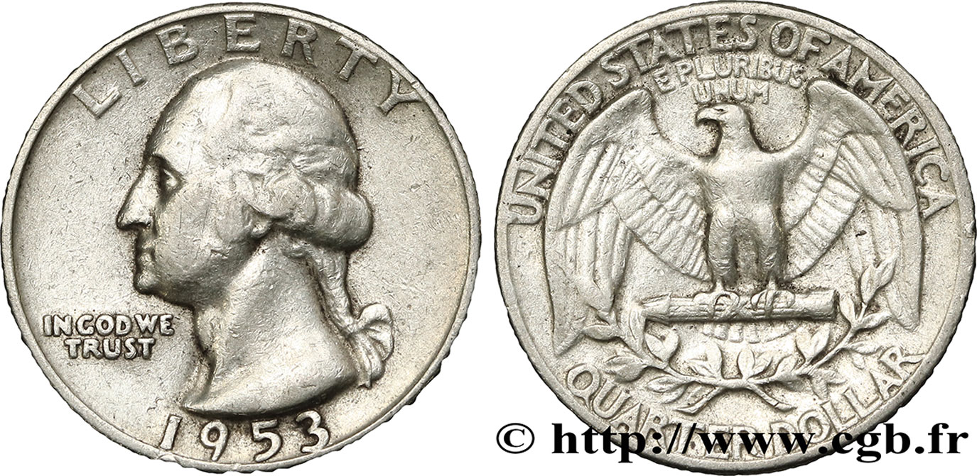 ÉTATS-UNIS D AMÉRIQUE 1/4 Dollar Georges Washington 1953 Philadelphie TTB 