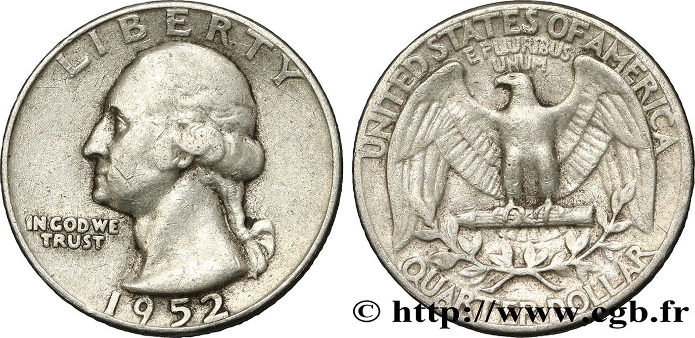 ÉTATS-UNIS D AMÉRIQUE 1/4 Dollar Georges Washington 1952 Philadelphie TTB 