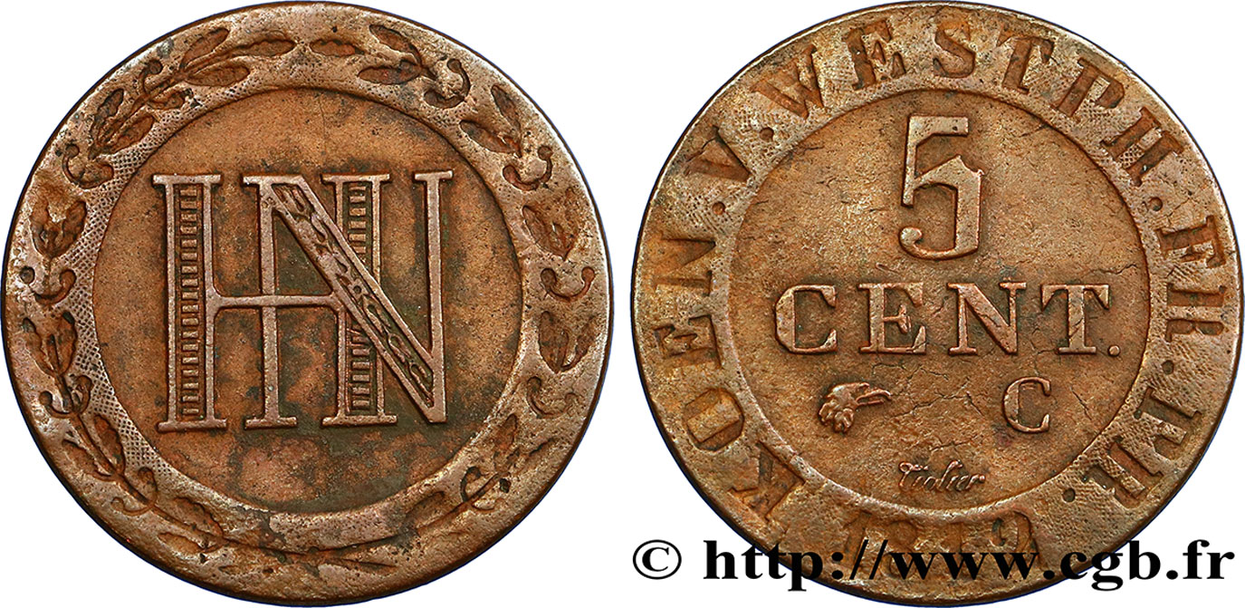 GERMANY - KINGDOM OF WESTPHALIA - JÉRÔME NAPOLÉON 5 Centimes 1812 Cassel BB 