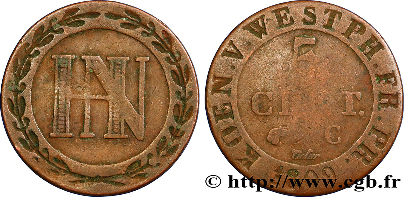ALLEMAGNE - ROYAUME DE WESTPHALIE 5 Centimes monogramme de Jérôme Napoléon 1809  B+ 