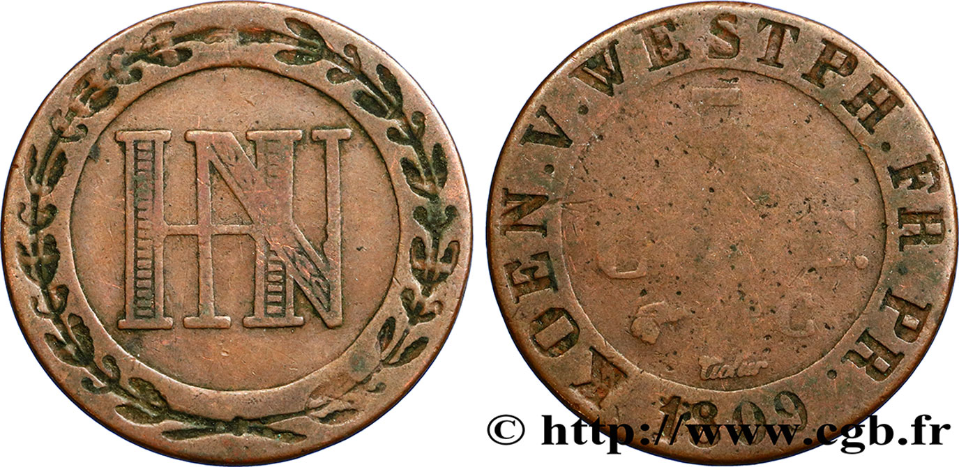 DEUTSCHLAND - KöNIGREICH WESTPHALEN 5 Centimes monogramme de Jérôme Napoléon 1809  fS 