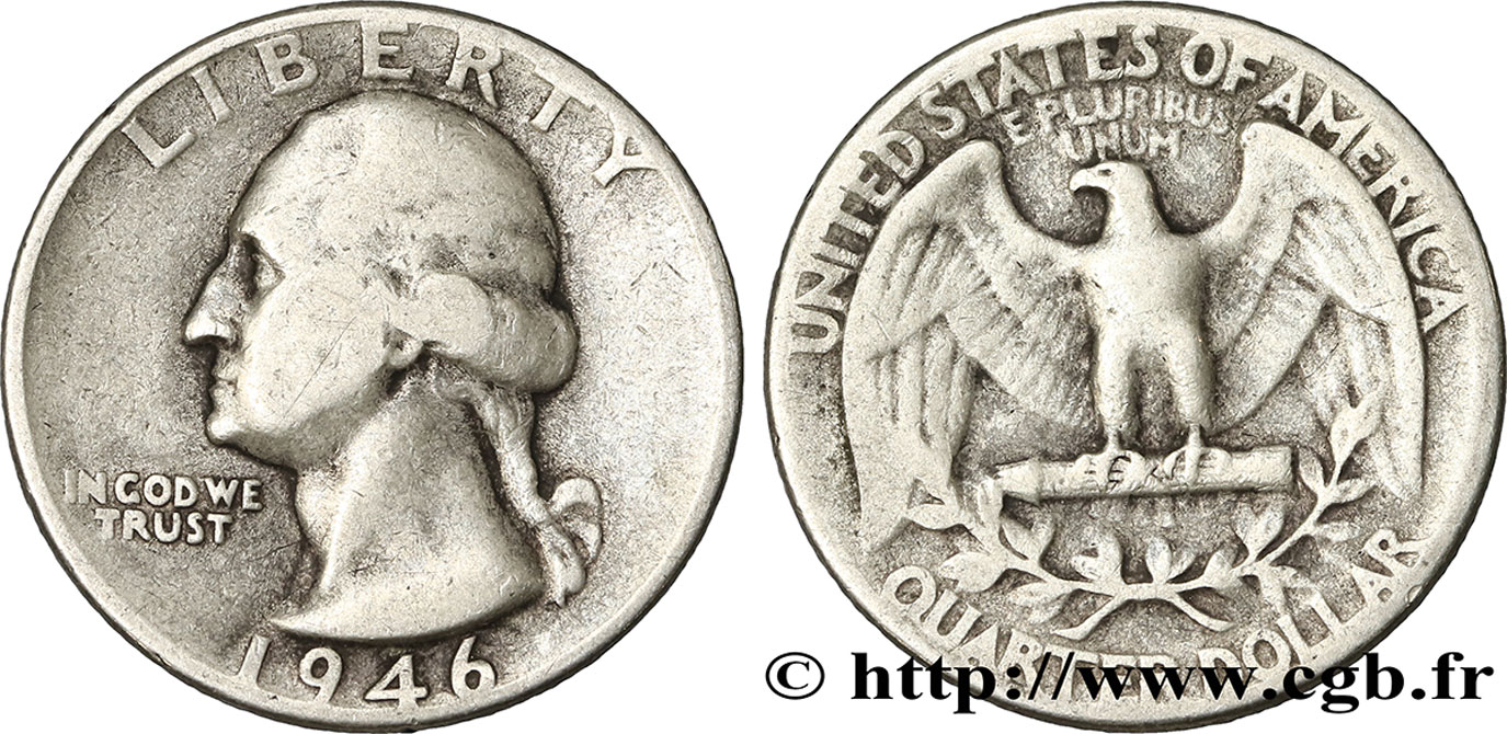 ÉTATS-UNIS D AMÉRIQUE 1/4 Dollar Georges Washington 1946 Philadelphie TB 