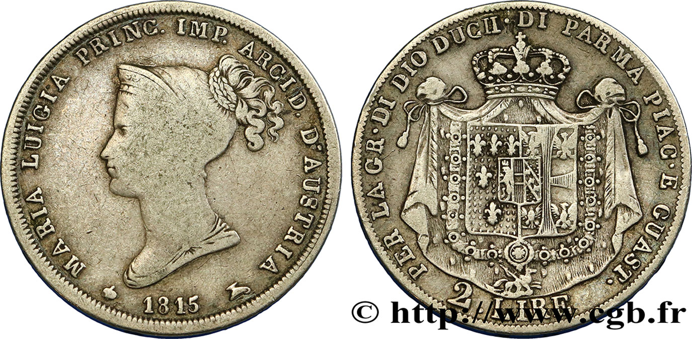 ITALY - PARMA AND PIACENZA 2 Lire Marie-Louise 1815 Milan VF/XF 
