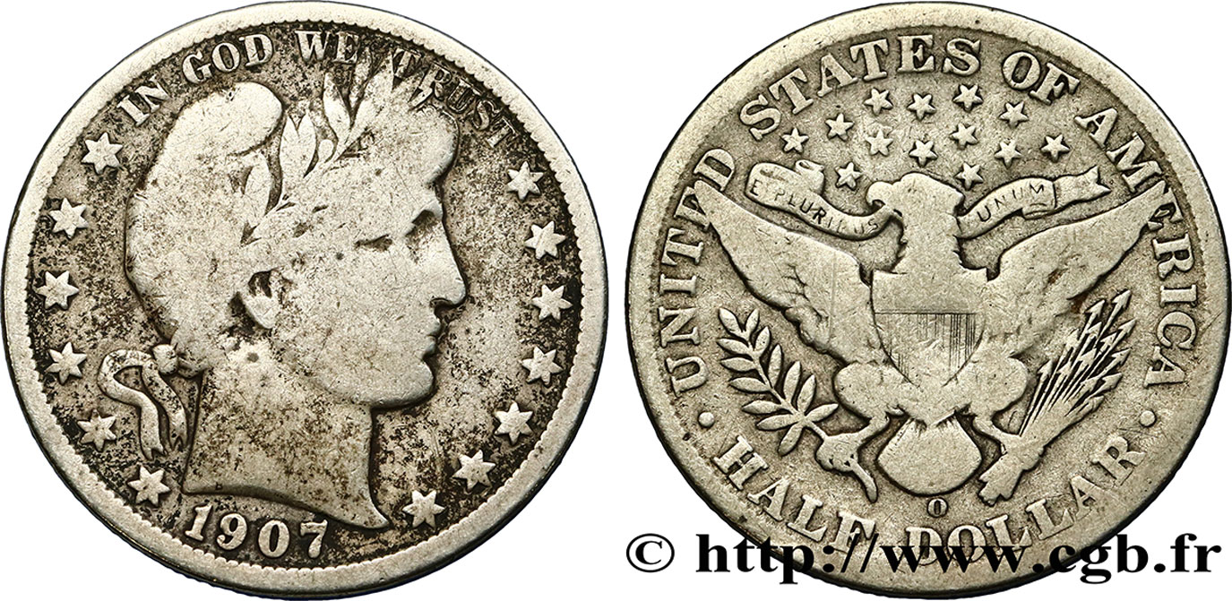 UNITED STATES OF AMERICA 1/2 Dollar Barber 1907 Nouvelle-Orléans - O VF 