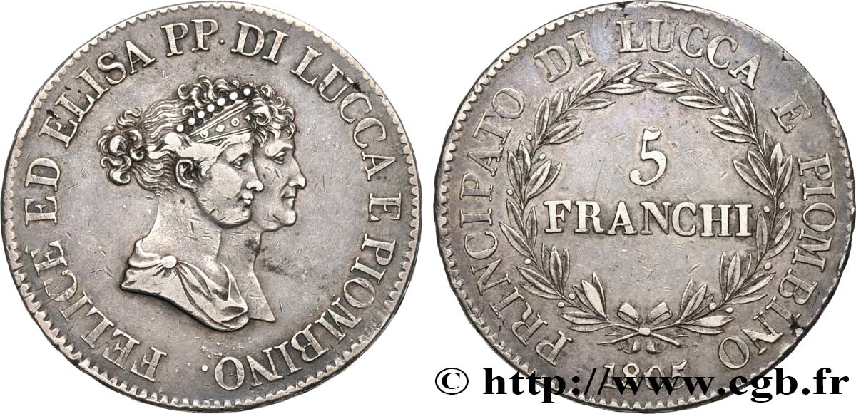 ITALIE - LUCQUES ET PIOMBINO 5 Franchi Elise et Félix Baciocchi 1805 Florence TTB 