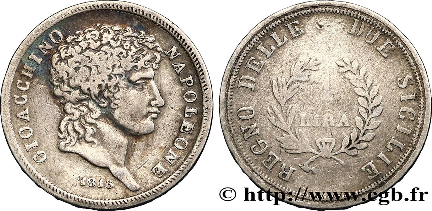 ITALIE - ROYAUME DES DEUX-SICILES 1 Lira Joachim Murat 1813 Naples TB+ 
