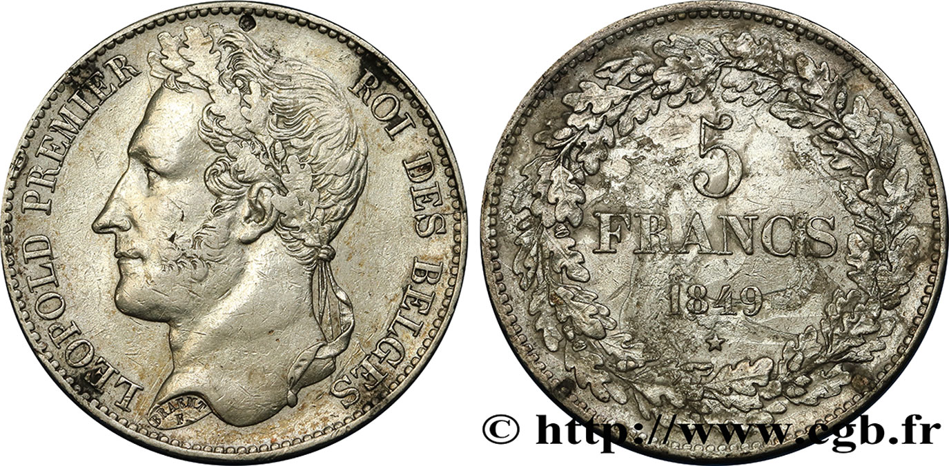 BELGIQUE 5 Francs Léopold Ier 1849  TB 
