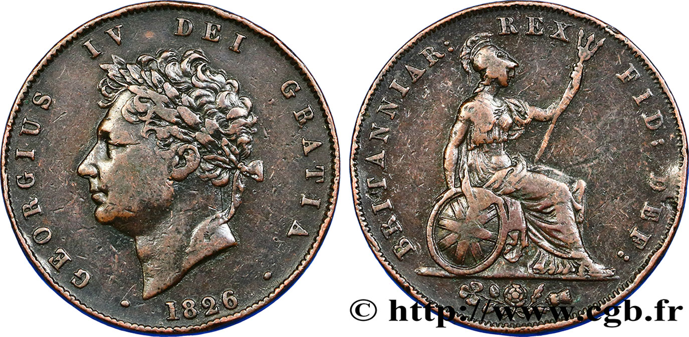 ROYAUME-UNI 1/2 Penny Georges IV 1826  TB+ 