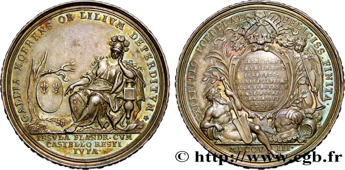 SEIZURES OF LILLE, BRUGES AND GHENT Médaille AR 45, prises de Lille, Bruges et Gand (1708-1709) 1709  AU 