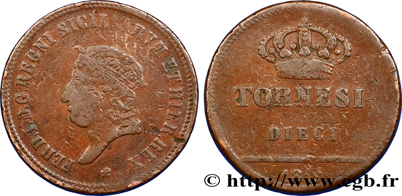 ITALIE - ROYAUME DES DEUX-SICILES 10 Tornesi Ferdinand Ier 1819  B+ 