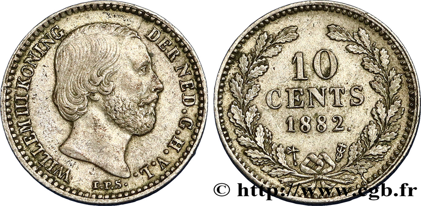 PAYS-BAS 10 Cents Guillaume III 1882 Utrecht TTB+ 