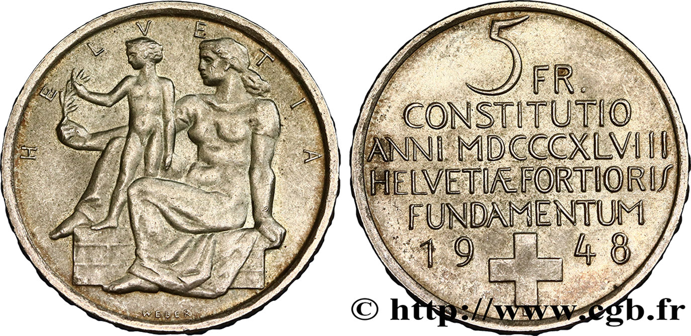 SUISSE 5 Francs centenaire de la constitution suisse 1948 Berne SUP 