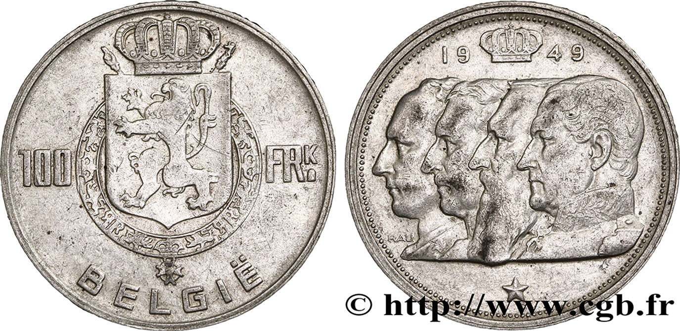 BELGIQUE 100 Francs bustes des quatre rois de Belgique, légende flamande 1949  TB+ 