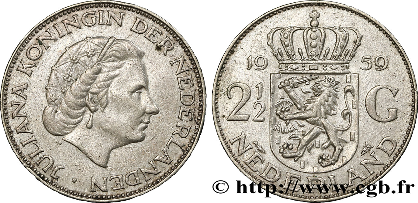 PAYS-BAS 2 1/2 Gulden Juliana 1959 Utrecht TTB+ 