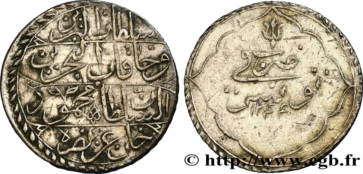 TUNISIE 1 Piastre au nom de Mahmud II an 1244 1828  TTB 