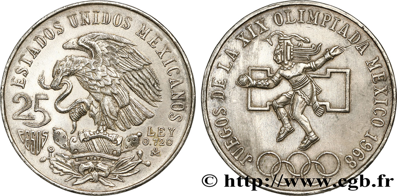 MEXIQUE 25 Pesos Jeux Olympiques de Mexico 1968 Mexico TTB+ 