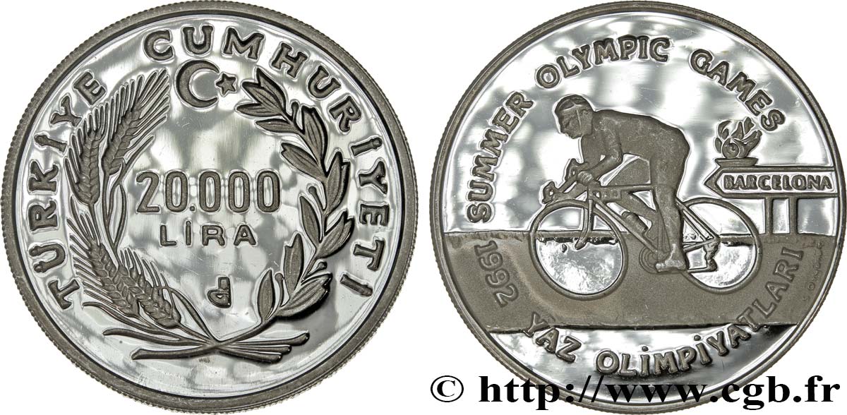 TURQUIE 20.000 Lira Jeux Olympiques de Barcelone 1992 - cyclisme N.D. (1990)  SPL 