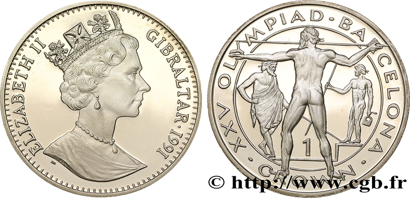 GIBRALTAR 1 Crown 25e Jeux Olympique de Barcelone : Elisabeth II / lanceurs de javelot 1991  FDC 