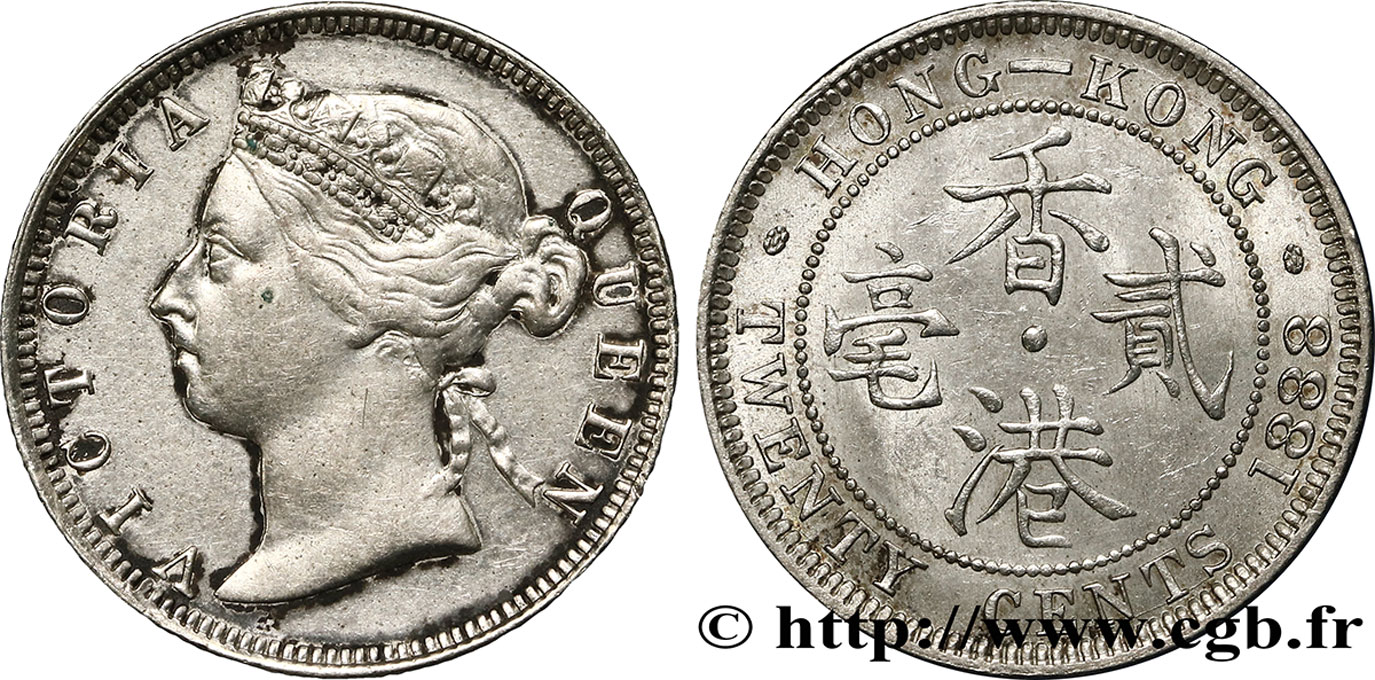 HONG KONG 20 Cents Victoria 1888  TTB/SUP 