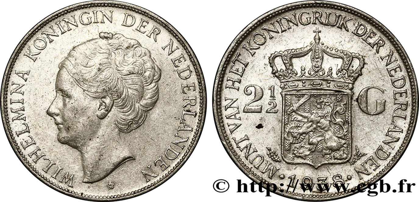 PAíSES BAJOS 2 1/2 Gulden Wilhelmina 1938 Utrecht MBC+/EBC 