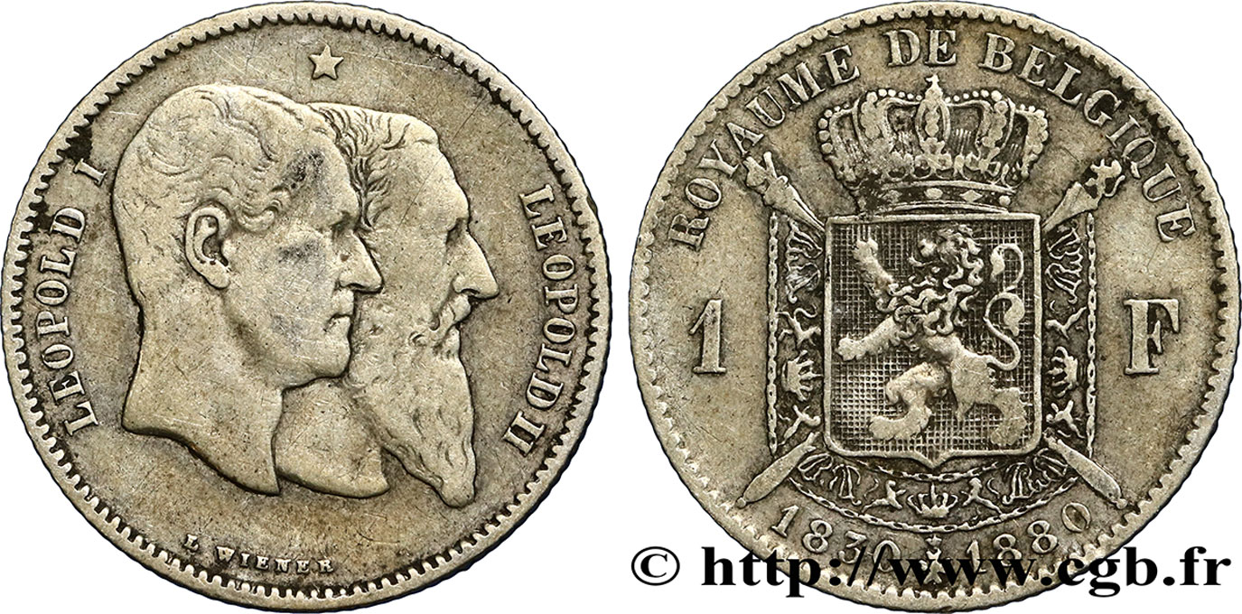 BÉLGICA 1 Franc 50e anniversaire de l’indépendance 1880  MBC 