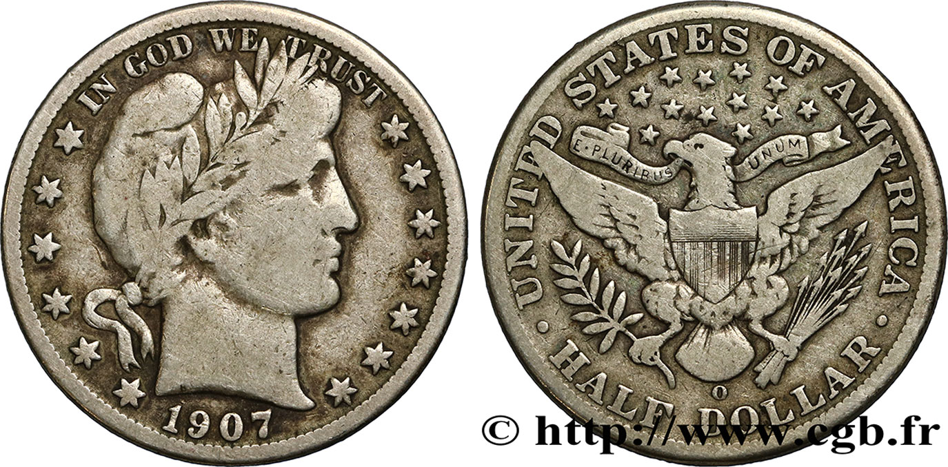 UNITED STATES OF AMERICA 1/2 Dollar Barber 1907 Nouvelle-Orléans VF 