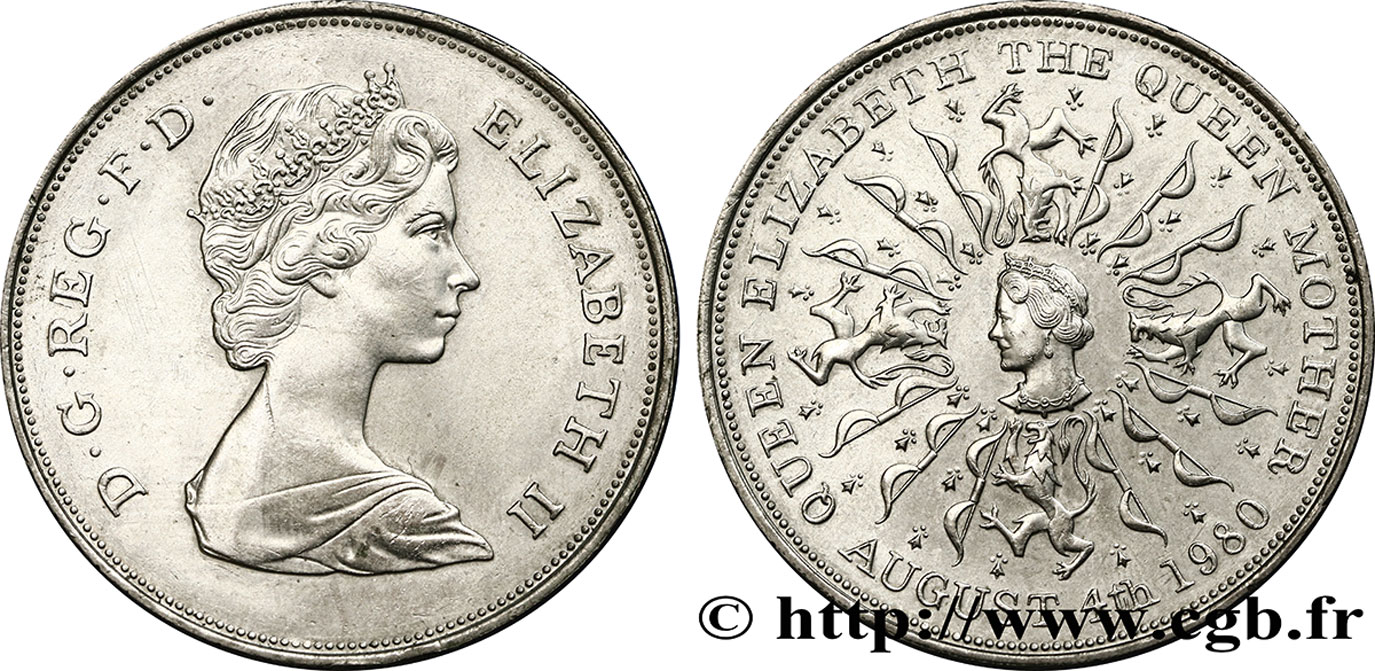 UNITED KINGDOM 25 New Pence (1 Crown) 80e anniversaire de la reine mère 1980  AU 