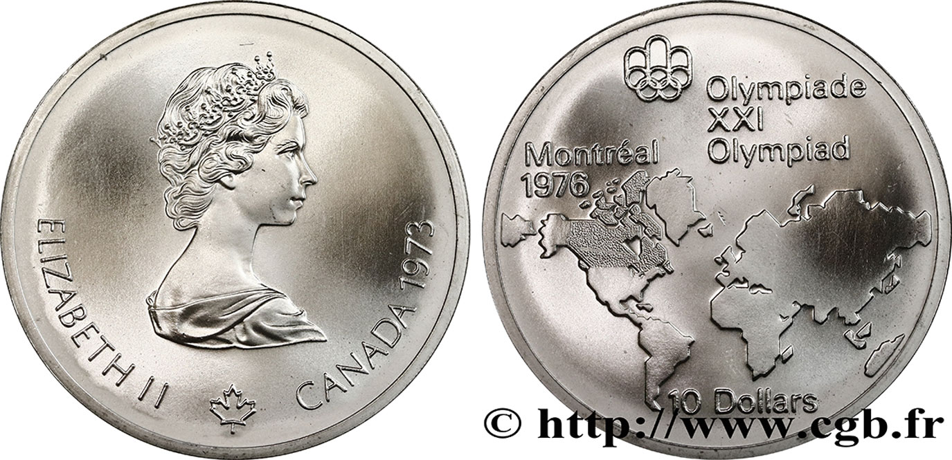 KANADA 10 Dollars JO Montréal 1976 carte du Monde 1973  fST 