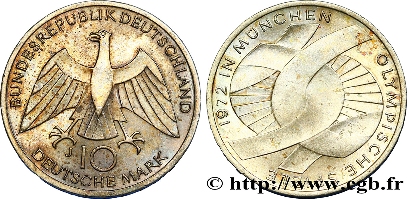 DEUTSCHLAND 10 Mark / XXe J.O. Munich - L’idéal Olympique 1972 Hambourg  fST 